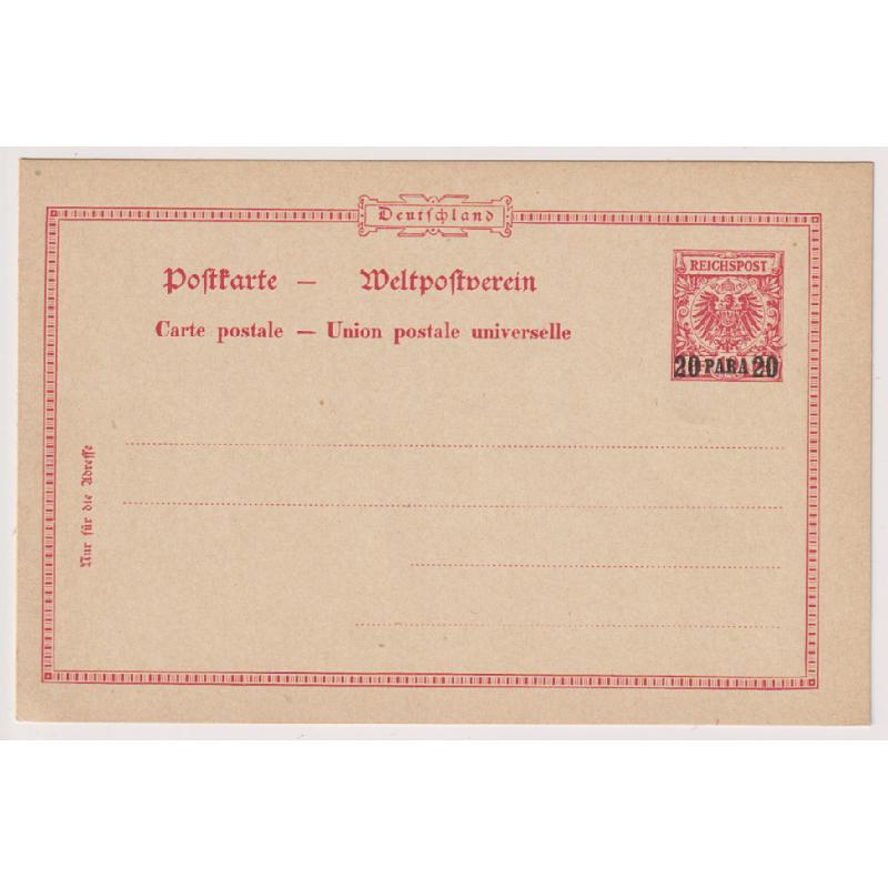 (QQ1991) GERMANY · PO in TURKIYE  1889: unused 20 para on 10pf carmine Reichspost "Eagle" postal card MI P1(II) in fine condition ·$5 STARTER!!