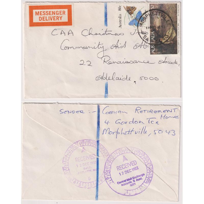 (QQ1995) AUSTRALIA · 1983: neat MESSENGER DELIVERY cover mailed to Adelaide address from Morphetville · time-clock b/stamps · fine condition