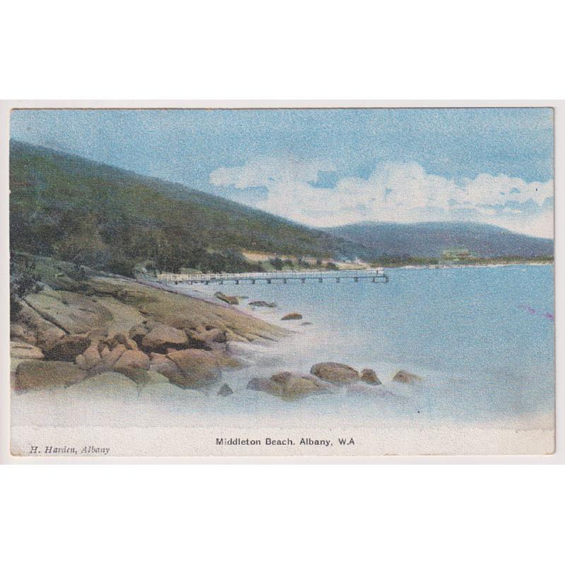(QQ1998) WESTERN AUSTRALIA · 1907: colour card by H. Harden (printed by Osboldstone) w/view of MIDDLETON BEACH, ALBANY · mailed to TAS from local PO · fine condition front and verso