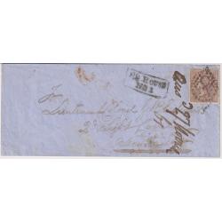 (RG1002) INDIA · 1861: neat cover mailed from BELLARY to  · various b/stamps include TOO LATE · single 1a deep brown QV franking · fine condition (3 images)