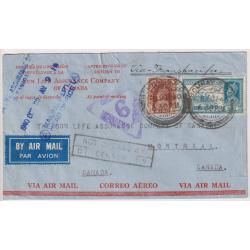 (RG1003) INDIA · 1940: commercial air mail cover to CANADA carried via Hong Kong and Transpacific Clipper service · range censor and postal markings front and back · excellent condition