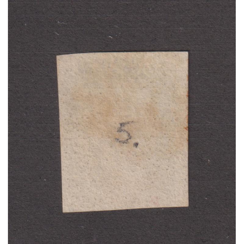 (RG1012) GREAT BRITAIN · 1840: lightly used 4 margin Plate 5 1d black QV (Alphabet I letters 'T' · 'G' - ) SG 2 · partial Maltese Cross cancel in red · margins close to huge ·· c.v. £375 (2 images)