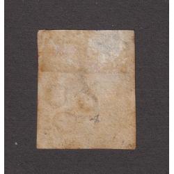 (RG1057) GREAT BRITAIN · 1840: used 3 margin Plate 4 1d black QV (Alphabet I letters 'F' · 'J' - ) SG 2 · light Maltese Cross cancel in red · hinge thin and some staining but a great space-filler · c.v. £375 (2 images)