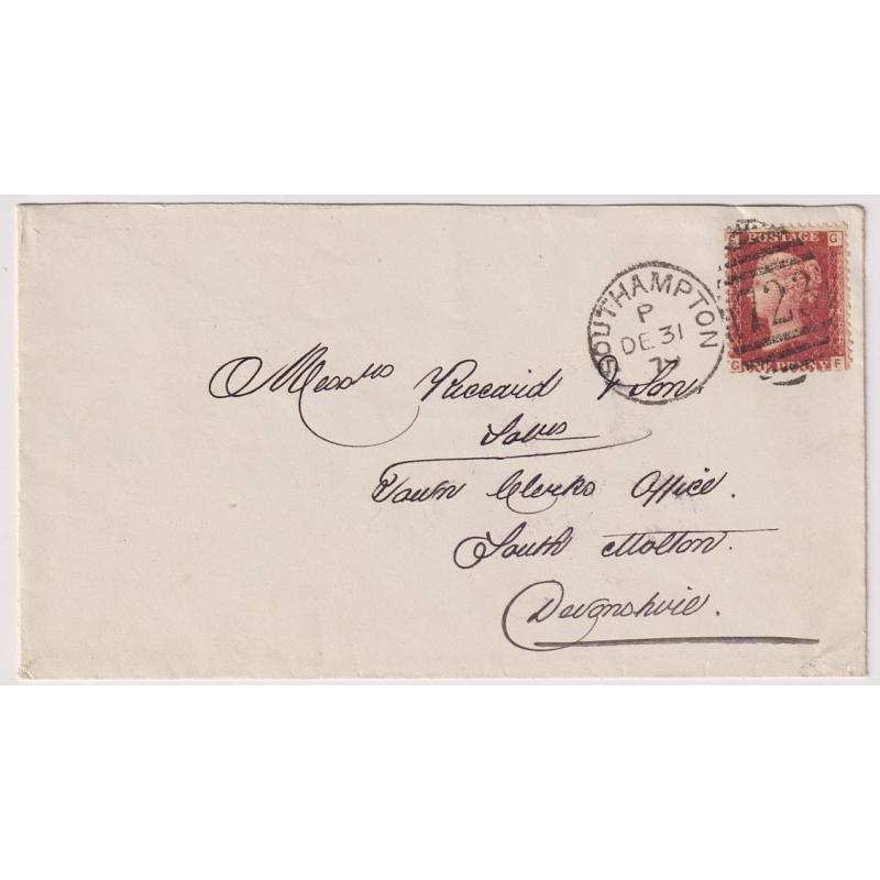 (RG1115) GREAT BRITAIN · 1879: attractive cover bearing single Plate 222 1d red QV franking · c.v. for stamp alone is £50 · the cover is F to VF condition