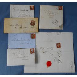 (RG1117L) GREAT BRITAIN · 1845/52: 13 envelopes & folded letters bearing single imperf 1d red-brown QV on blued paper franking · possible postmarks as well as plating interest · average condition is excellent to fine ....... see all largest images (13)