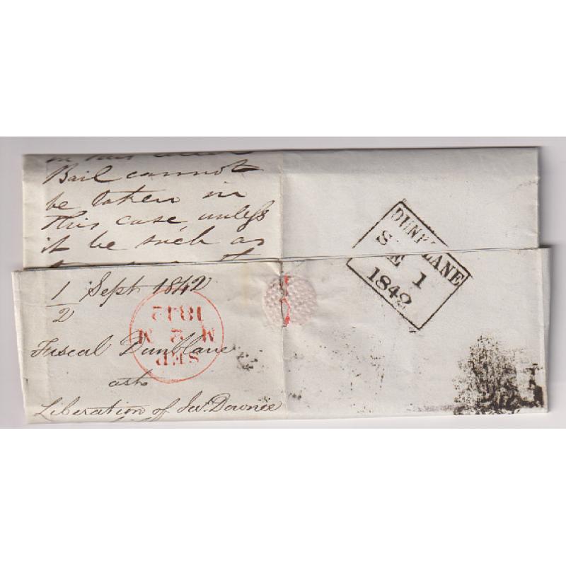 (RG1118) GREAT BRITAIN · 1842: folded letter endorsed OHMS mailed to Edinburgh from Dunblane · Plate 25 1d red QV franking tied  by a bold Maltese Cross cancel · despatch and arrival b/stamps (2 images)