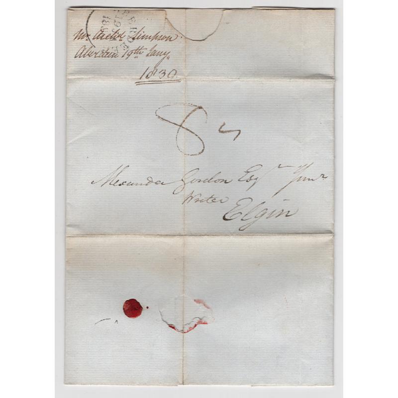 (RG1127) GREAT BRITAIN · 1830: folded letter rated '8'(d) mailed to Elgin at Aberdeen (despatching cds on back) · excellent clean condition front & back