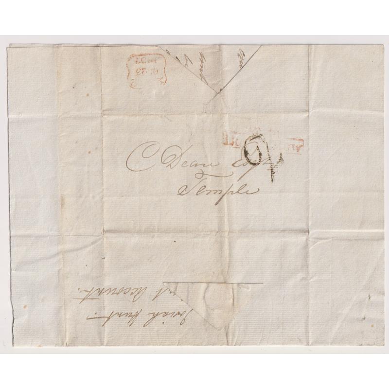 (RG1131) GREAT BRITAIN · 1837: folded commercial letter mailed to Temple in London from Hayes west thereof · excellent condition