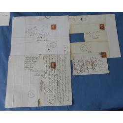 (RG1133L) GREAT BRITAIN · 1840s/50s: assembly of folded letters, parts thereof and a cover, all bearing imperf or perf 1d red QV S/face franking · mixed condition · postmark interest possible (2 images)