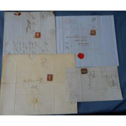 (RG1136L) GREAT BRITAIN · 1840s/50s: 7 folded letters and a cover each bearing single imperf 1d red QV S/face franking · all printed on blued paper · VG to excellent condition throughout · possible postmark interest ....see both largest images (8)