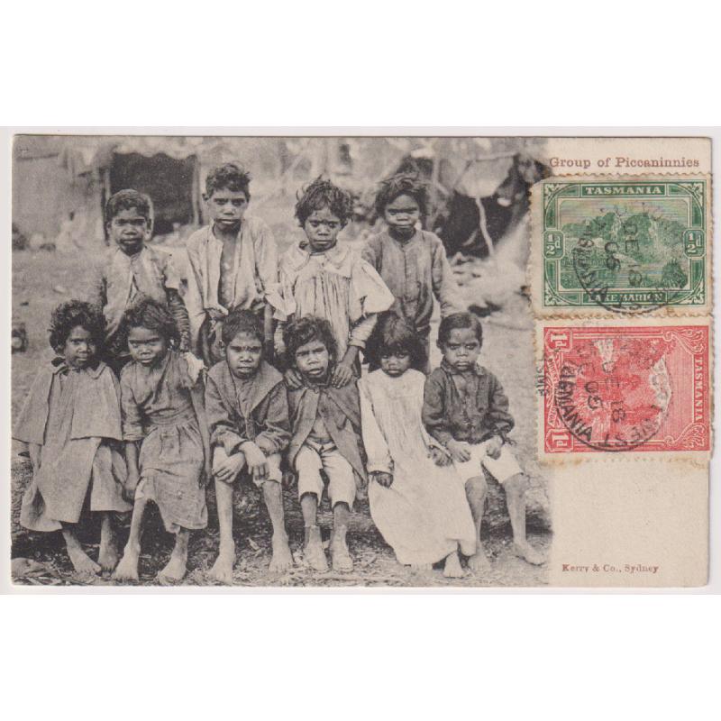 (RN1039) NEW SOUTH WALES · 1905: Kerry & Co. with a portrait of ABORIGINAL CHILDREN mailed to Hungary from Devonport · excellent to fine condition