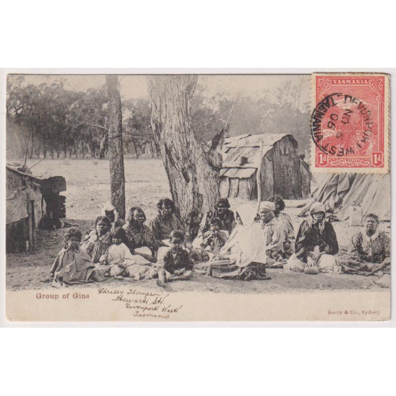 (RN1040) NEW SOUTH WALES · 1905: Kerry & Co. undivided back card with a portrait of ABORIGINAL WOMEN mailed to Hungary from Devonport · excellent to fine condition · see full description