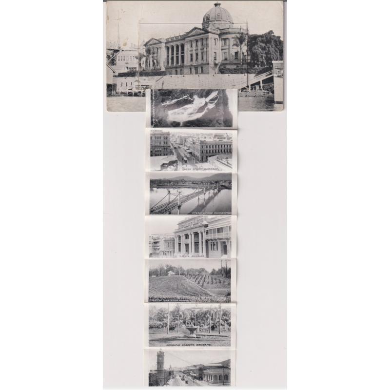 (RN1052) QUEENSLAND  c.1910: unused 'novelty' postcard w/view of the CUSTOM HOUSE, BRISBANE with a inserted foldout section containing 12 miniature views of Brisbane - see full description- $5 STARTER!!