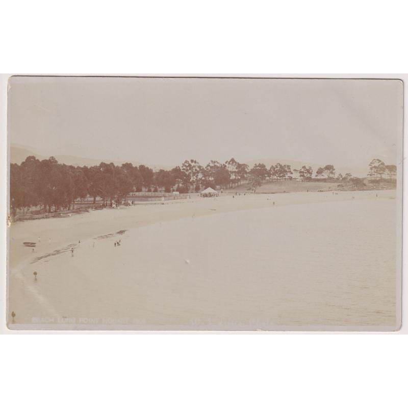 (RN1063) TASMANIA · c.1910: unused real photo card by W.J. Little with a view of the beach at LONG POINT at Sandy Bay · excellent condition