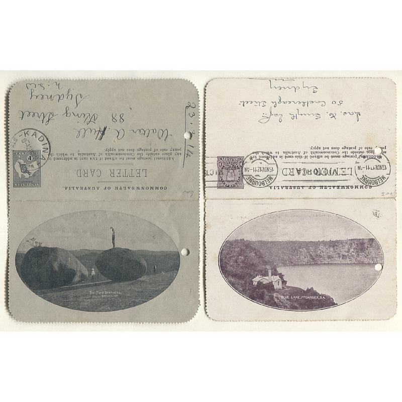 (RN15002) AUSTRALIA · 1912/14: selection of used pictorial lettercards · see full description of catalog numbers · each item has a filing punch-hole · total c.v. AU$305 (3 images)