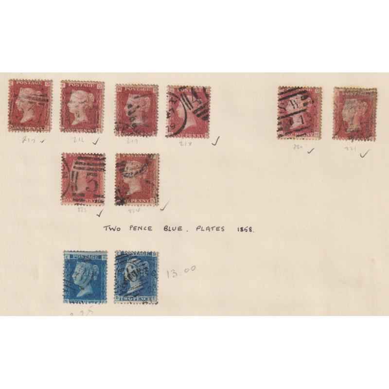(RP1007) GREAT BRITAIN · 1850s/70s: four pages from an old-time collection housing a useful assembly of QV 1d reds mostly with plate numbers identified · condition is mixed so please view the four largest images