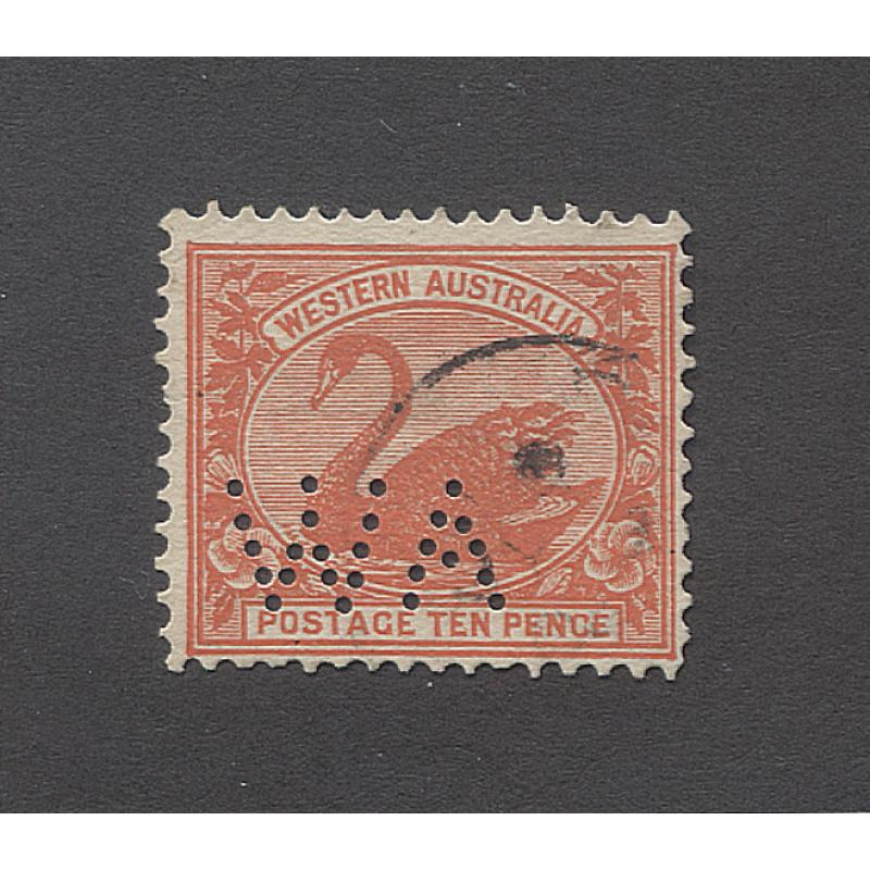 (RS10046) WESTERN AUSTRALIA · 1903: FU 10d red Swan (V/Crown wmk) SG 123 perf WA for official use · nice condition · c.v. for "normal" £11