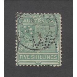 (RS10048) WESTERN AUSTRALIA · 1902: nicely used 5/- emerald-green QV 'Tannenberg' (V/Crown wmk) SG 126 perf WA for official use · c.v. for "normal" £50 (2 images)