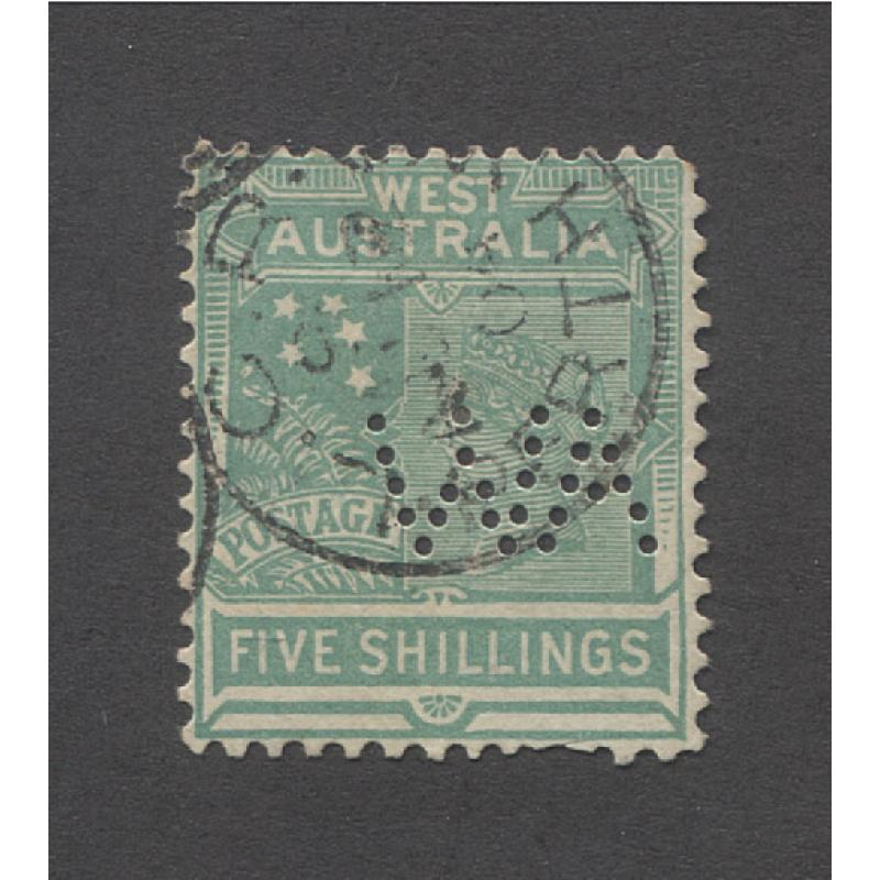 (RS10048) WESTERN AUSTRALIA · 1902: nicely used 5/- emerald-green QV 'Tannenberg' (V/Crown wmk) SG 126 perf WA for official use · c.v. for "normal" £50 (2 images)