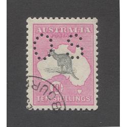 (RS10052) AUSTRALIA · 1917: finely used 10/- grey & pink Roo (3rd wmk) perf OS BW 48wa · nice example · c.v. AU$200 (2 images)