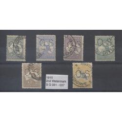 (RS19059) AUSTRALIA · 1915: used Roos to 5/- (2nd wmk) perf OS SG O31/O37 - condition ranges from VGU to FU and all are of a collectable quality · total c.v. £635 · 6 stamps (2 images)