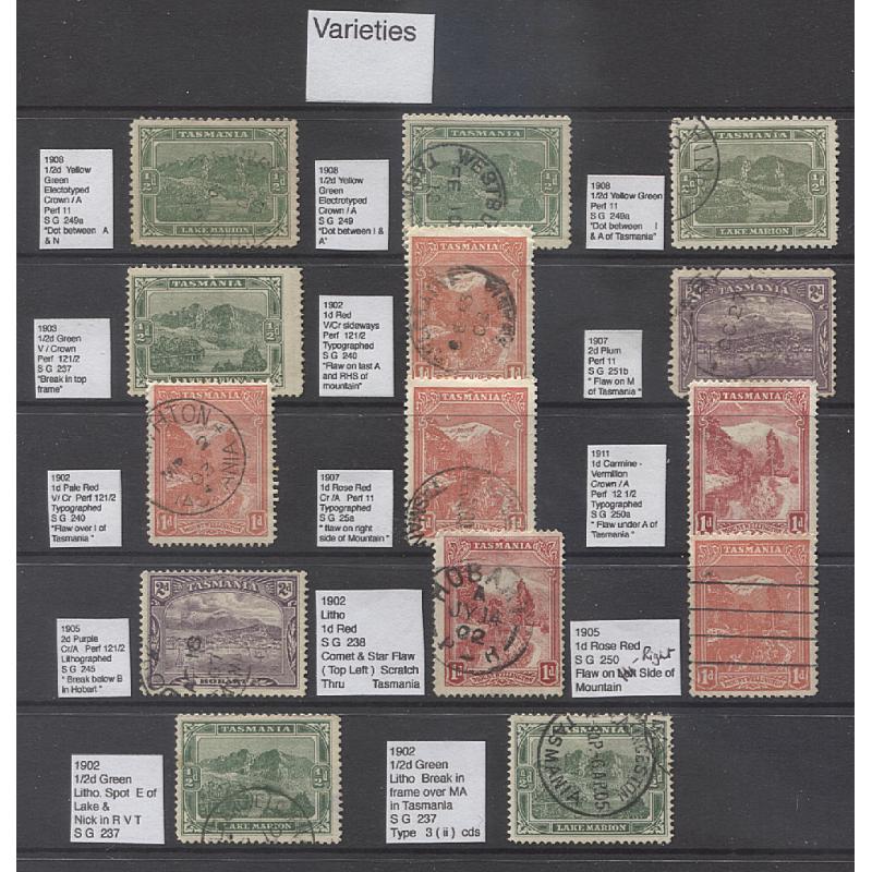(RS10080) TASMANIA · 1902/07: range of 14 used Pictorials showing listed varieties as described by the vendor · some duplication · useful assembly (14)