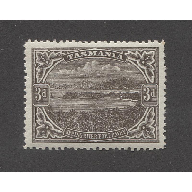 (RS10081) TASMANIA · 1912: fresh mint 3d brown Pictorial perf.12½ on THIN PAPER SG 262 quite well-centered and in excellent condition · c.v. £70 (2 images)