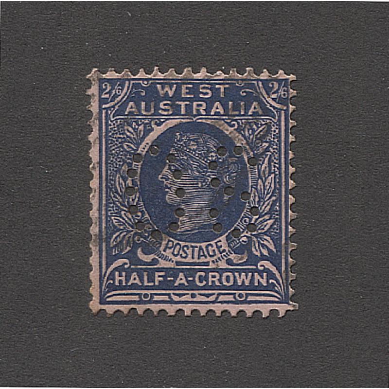 (RS10089) WESTERN AUSTRALIA · 1908: nicely used 2/6d deep blue/rose QV perf OS BW W61b · fine condition · c.v. AU$40 (2 images)
