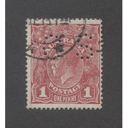 (RS10091) AUSTRALIA · 1918: used Die II 1d carmine-red KGV defin perf OS BW 71(1)ib · see description · c.v. AU$200 (2 images)