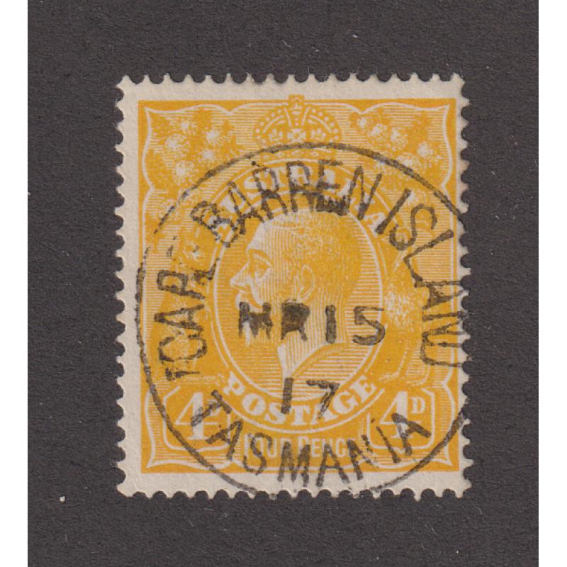 (RS1032) TASMANIA · 1917: a very clear and nearly complete impression of the CAPE BARREN ISLAND Type 1 cds on a 4d orange KGV defin · $5 STARTER!!