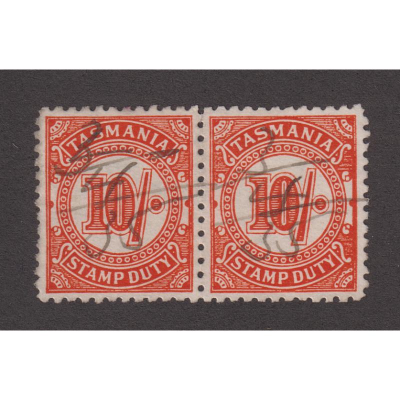(RS1043) TASMANIA · 1930s: used 10/- orange red Numeral S/Duty pair from 4th Series Craig 7.127 · excellent condition · $5 STARTER!!