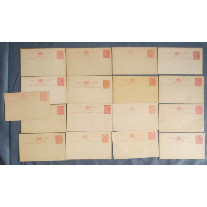 (SE1312L) TASMANIA · useful assembly of 17x unsorted 1d  QV postal cards mainly in excellent to VF condition · could be something here for a specialist or re-seller