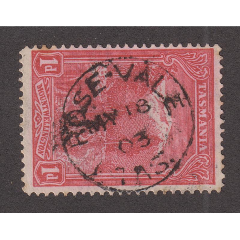 (SS1013) TASMANIA · 1903: a complete example of the ROSEVALE Type 1a cds on a 1d Pictorial · postmark is rated RR+(12)