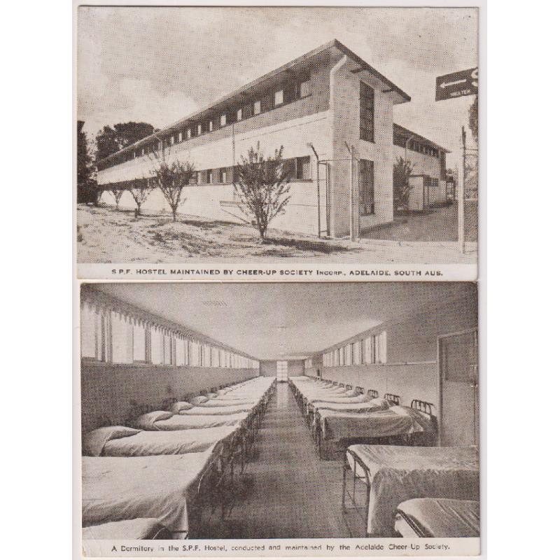 (SS1022) SOUTH AUSTRALIA · 1940s: 2 postcards featuring interior and exterior  views of the S.P.F. HOSTEL CONDUCTED AND MAINTAINED BY THE ADELAIDE CHEER-UP SOCIETY · both items in excellent to fine condition