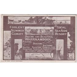 (SS1026) VICTORIA · 1912: used advertising card promoting BRACING AND BEAUTIFUL WARRNAMBOOL sponsoring the local Progress League · advert  for "Ocean View" guest house on verso · some peripheral wear