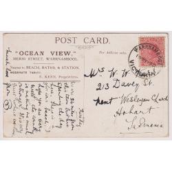 (SS1026) VICTORIA · 1912: used advertising card promoting BRACING AND BEAUTIFUL WARRNAMBOOL sponsoring the local Progress League · advert  for "Ocean View" guest house on verso · some peripheral wear