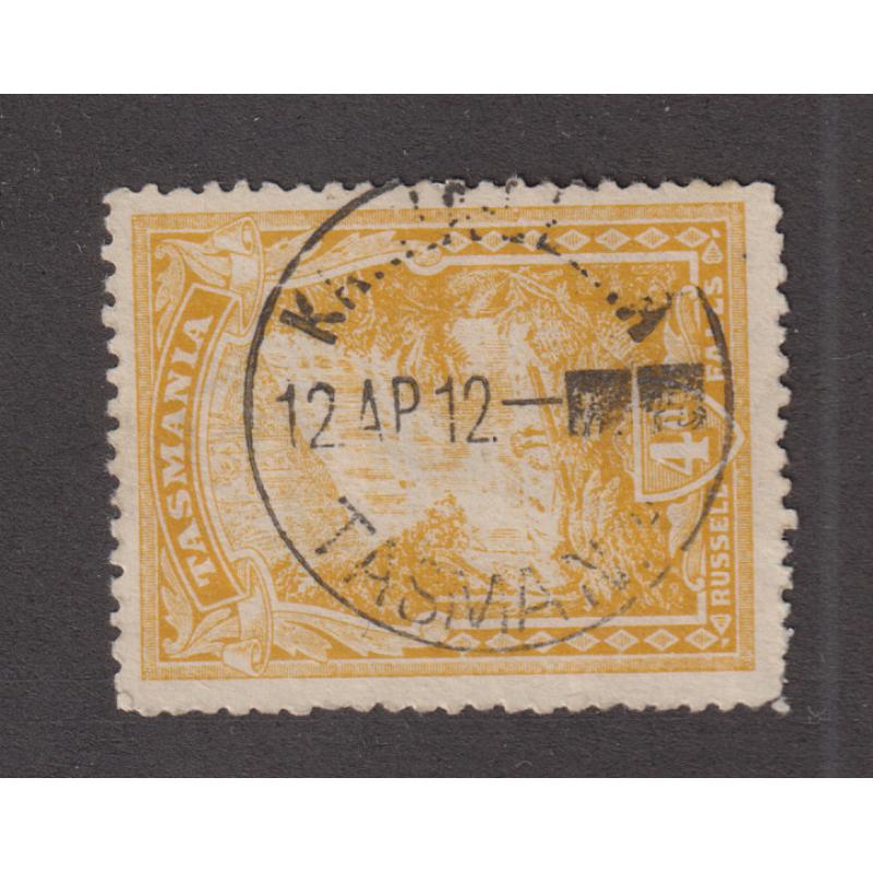 (SS1031) TASMANIA · 1912: a useful example of the KANNA-LEENA Type 3 cds on a 4d Pictorial · postmark is rated RRR-(13*)