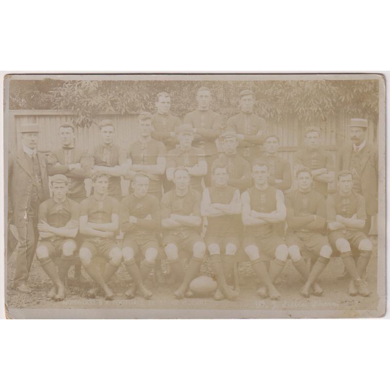 (SS1040) TASMANIA · 1910: real photo card with a portrait by W.J. Little of the NORWOOD FOOTBALL TEAM (South Australia) AT HOBART · message on back but mailed "under cover" · see full description