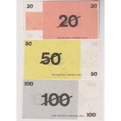(SS1080) AUSTRALIA · 1980s: complete "set" of dummy banknotes as used by Australian Post Office training schools in fine condition (2 images)