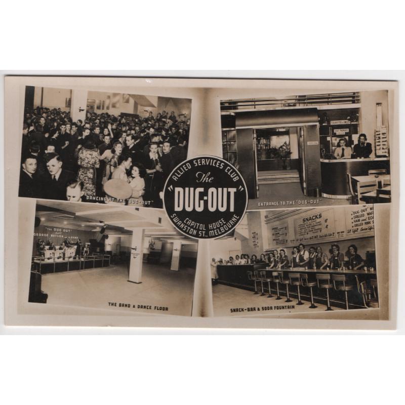 (SS1123) VICTORIA · 1940s: unused real photo card by Rose advertising the Allied Services Club THE DUG-OUT with 4 interior views of the premises · F to VF condition
