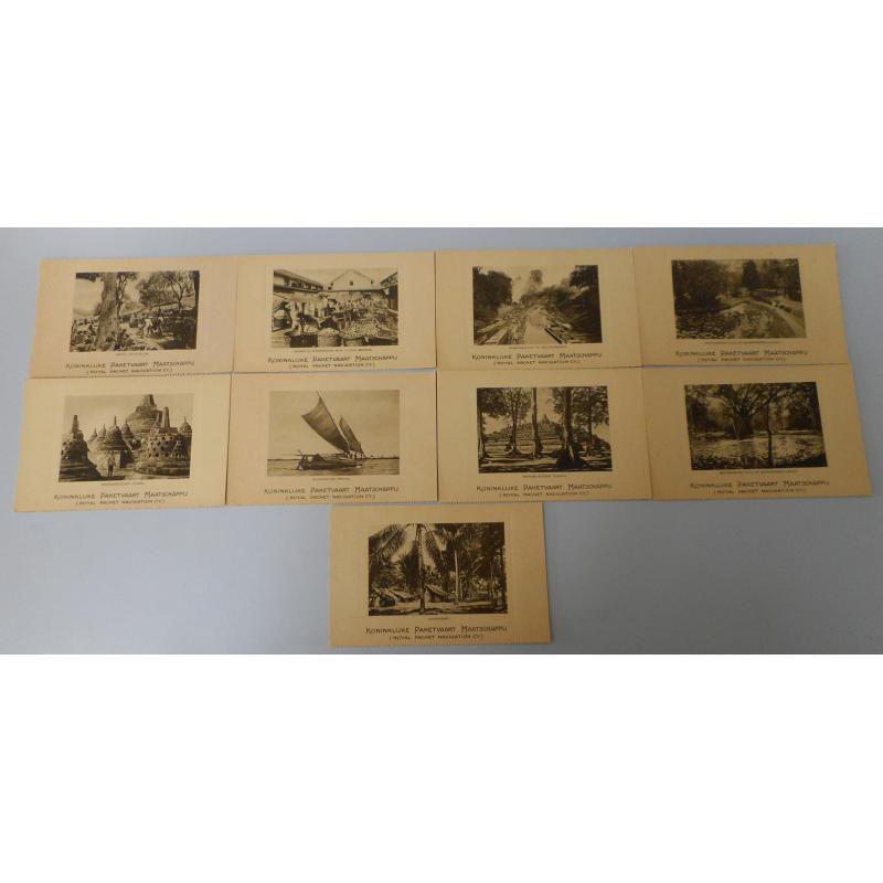 (SS1132) DUTCH EAST INDIES · 1920s: 9 different unused card published by the Royal Packet Navigation Co. featuring various "touristy" views · all in excellent to fine condition (9)