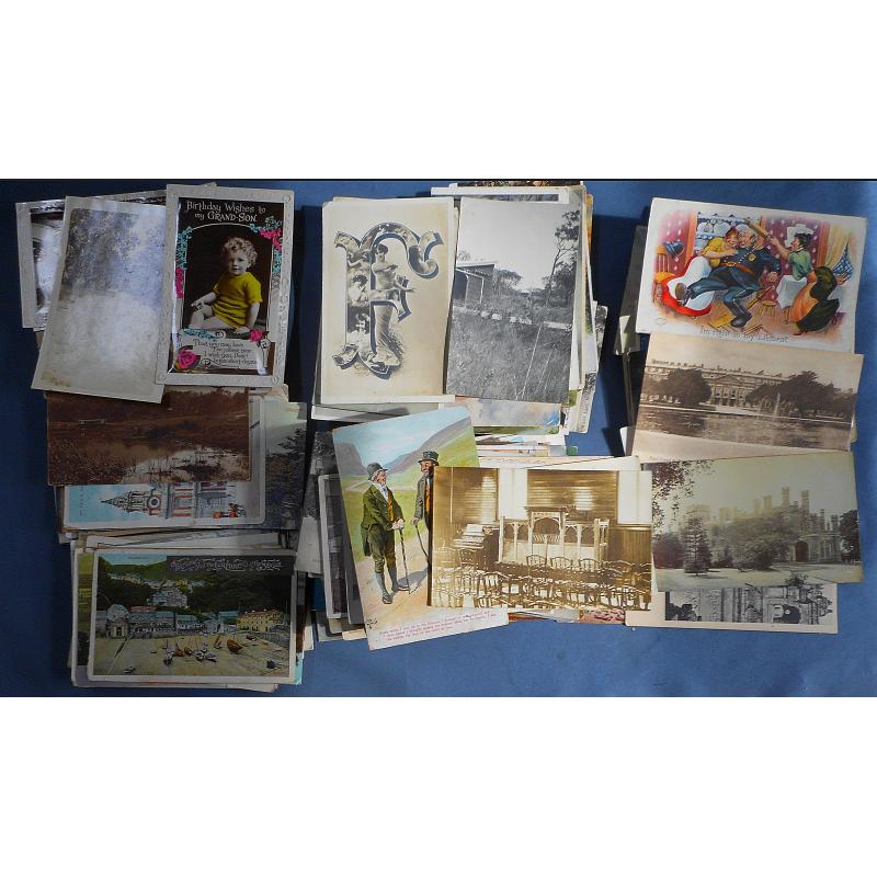 (SS1166B) WORLDWIDE POSTCARDS · accumulation of 300+ cards, mainly from G.B., European countries and Australia · view, greeting, glamour, humorous, greeting, 'actress', real photo types · nothing "too dreadful" (3 sample images)