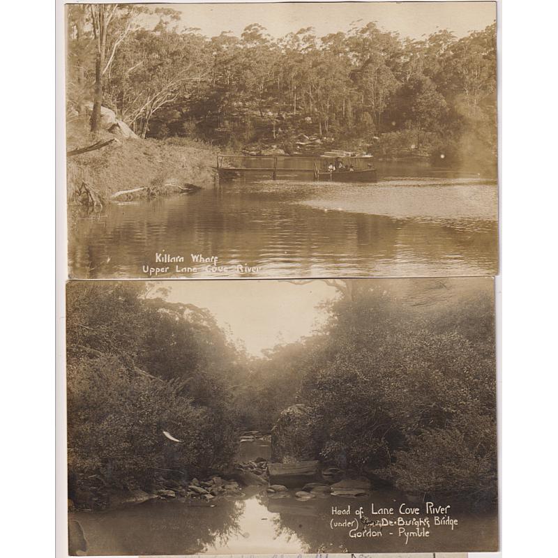(SS1169) NEW SOUTH WALES · c.1910: 2x unused real photo cards w/views KILLARA WHARF UPPER LANE COVE RIVER and HEAD OF LANE COVE RIVER UNDER DE BURGH'S BRIDGE both in excellent condition (2)