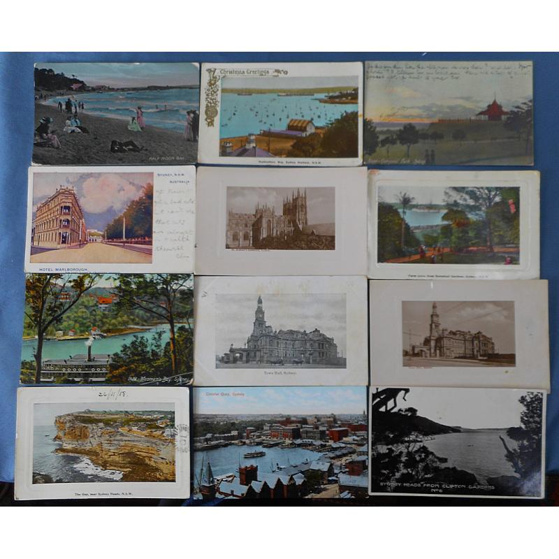 (SS1174L) NEW SOUTH WALES · 12 pre-1920 postcards, mainly with views of SYDNEY · all but 2 cards have been used · condition varies from VG to F (12)