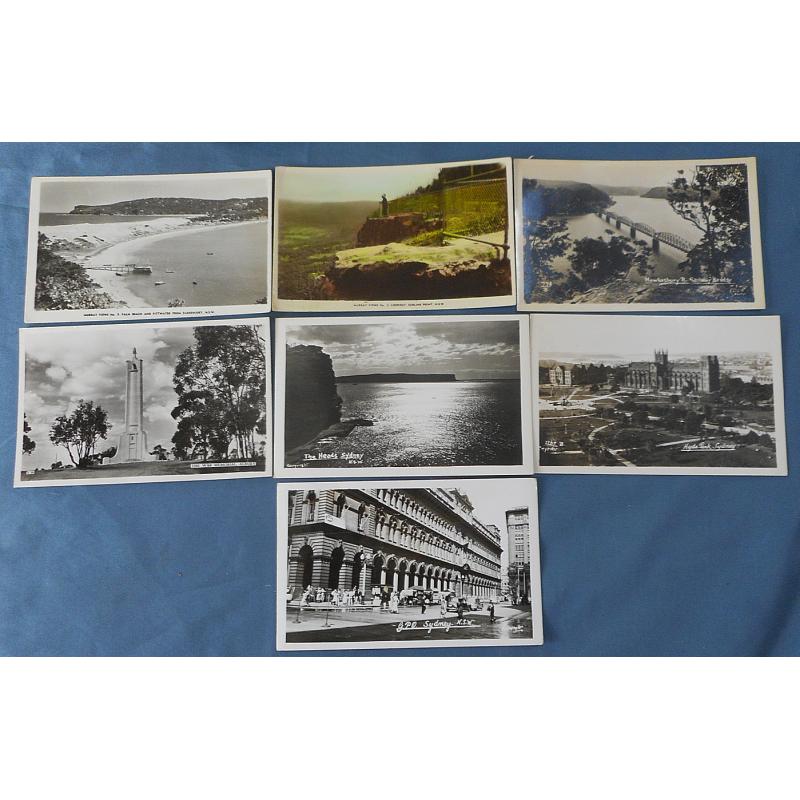 (SS1175) NEW SOUTH WALES · 1940s/50s: 7 used/unused real photo cards by Murray Views, Valentine's etc. featuring "town & country" views all in excellent to fine condition · one card is colour-tinted (7)