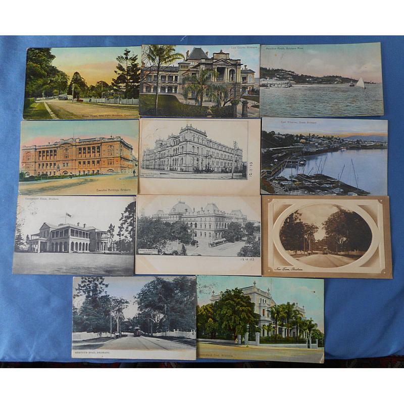 (SS1176) QUEENSLAND · 11 used/unused pre-1920 printed postcards in VG to F condition · BRISBANE & ENVIRONS views · some scarcer items here! (11)