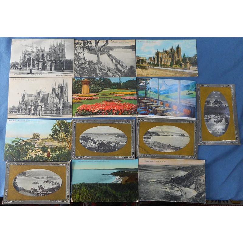 (SS1177L) NEW SOUTH WALES · 1900s/50s: 13 used/unused postcards featuring SYDNEY & ENVIRONS views in VG to F condition · useful assembly!