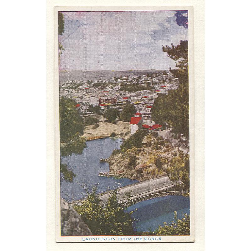 (SS15004) TASMANIA · 1955: smaller size card by Gordon & Gotch w/view LAUNCESTON FROM THE GORGE · long message on verso but not postally used · excellent condition · $5 STARTER!!
