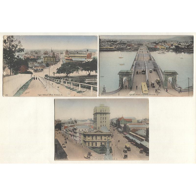 (SS15008) QUEENSLAND · c.1910: three "White Series" cards featuring views of BRISBANE · all cards were printed in Japan · some imperfections but all cards are very displayable (3)