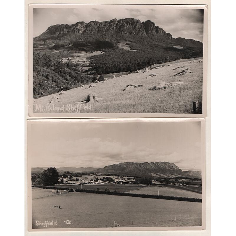 (SS15098) TASMANIA · 1940s: 2 postcard size photographs with view of MOUNT ROLAND near SHEFFIELD · possibly intended to be used as postcards · both items in excellent to fine condition (2)
